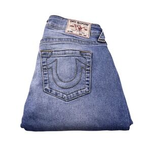 True Religion Womens Mid Rise Skinny Jennie Curvy Jeans Distressed Blue Size 29